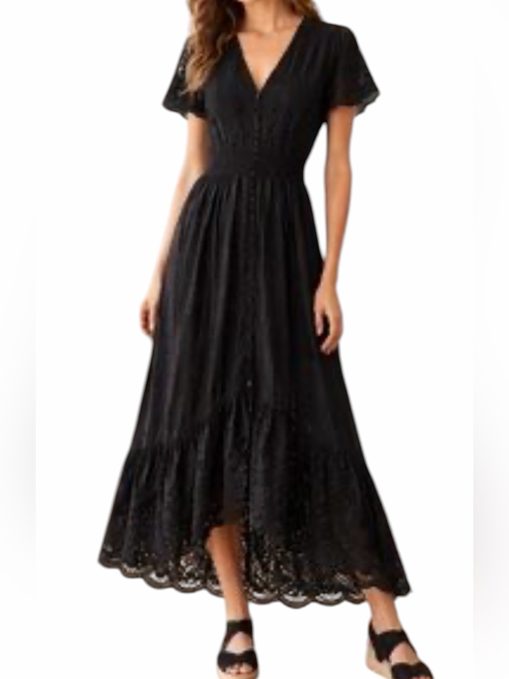 YFB Black Eyelet Maxi Dress with Smocked Waist